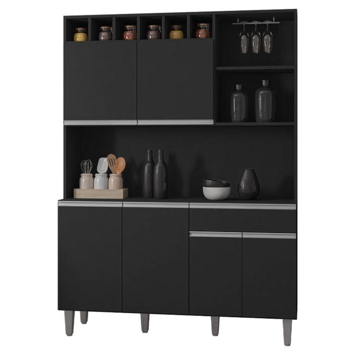 Kit Cozinha Compacta 6 Portas 130 cm Alice Preto REAJL Moveis