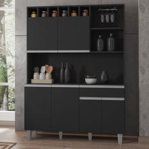 Kit Cozinha Compacta 6 Portas 130 cm Alice Preto REAJL Moveis