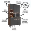 Kit Cozinha Compacta 6 Portas MDF 15005 Nubia Carvalho Grafite PLN