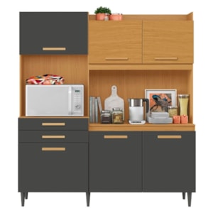 Kit Cozinha Compacta 6 Portas Selena 182 cm Cinamomo Grafite ARMoveis