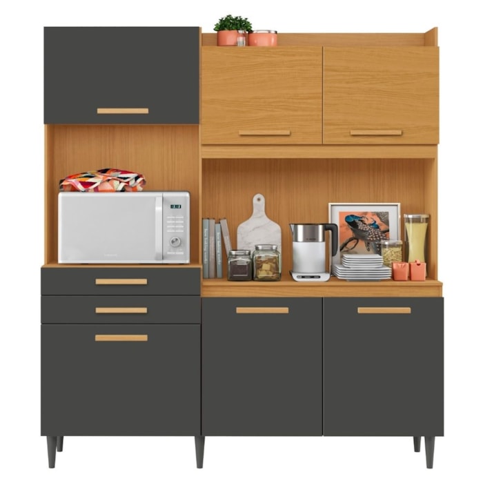 Kit Cozinha Compacta 6 Portas Selena 182 cm Cinamomo Grafite ARMoveis