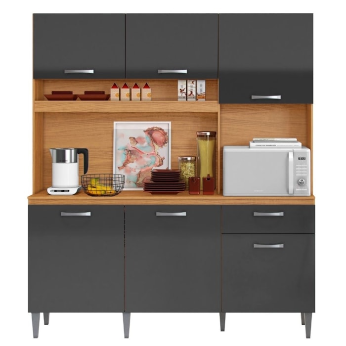 Kit Cozinha Compacta 6 Portas Siena 160 cm Cinamomo Grafite ARMoveis