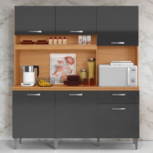 Kit Cozinha Compacta 6 Portas Siena 160 cm Cinamomo Grafite ARMoveis