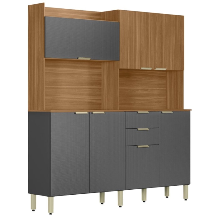 Kit Cozinha Compacta 7P 2G 178 cm Pitaya Amendola Grafito Prime Demobile