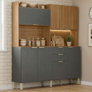 Kit Cozinha Compacta 7P 2G 178 cm Pitaya Amendola Grafito Prime Demobile