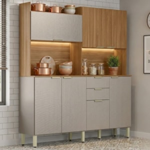 Kit Cozinha Compacta 7P 2G 178 cm Pitaya Amendola Nude Prime Demobile