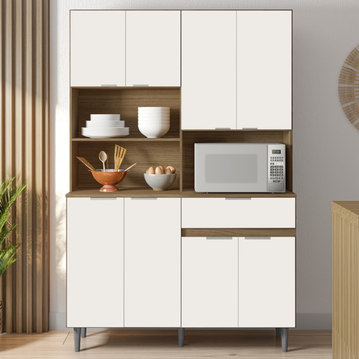 Kit Cozinha Compacta 8 Portas MDF 15006 Laila Carvalho Off White PLN