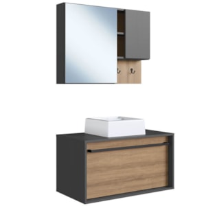 Kit Gabinete com Cuba e Espelheira 80cm Mel Grafite PRODDY Kit Gabinete com Cuba e Espelheira 80cm Mel Grafite PRODDY