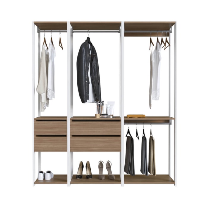 Kit Guarda Roupa Closet 03 Peças 183X160cm Branco Montana PRODDY