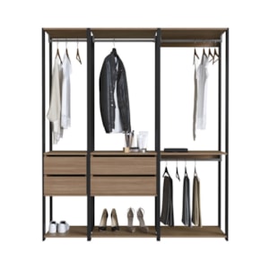 Kit Guarda Roupa Closet 03 Peças 183X160cm Preto Montana PRODDY