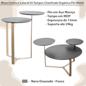 Kit Mesa Centro e Lateral Chanfrada Pes Metal Dourado Nero Artesano