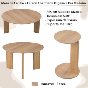 Kit Mesa de Centro e Lateral Chanfrada Pes Madeira Hanover Artesano