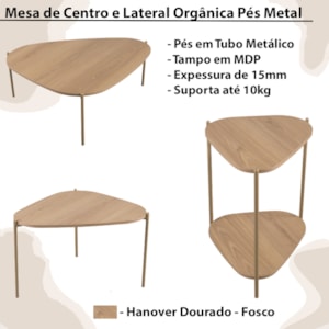 Kit Mesa de Centro e Lateral Organica Pes Metal Dourado Hanover Artesano