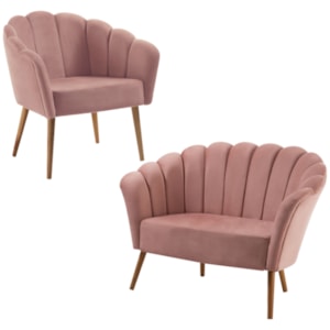 Kit Namoradeira e Poltrona Base Tauari 7049X7050 Veludo Rosa Dmobiliario Kit Namoradeira e Poltrona Base Tauari 7049X7050 Veludo Rosa Dmobiliario