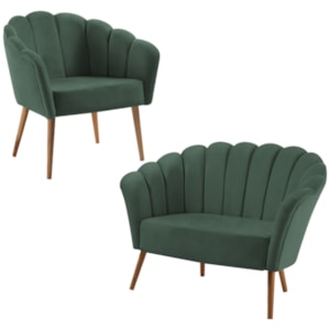 Kit Namoradeira e Poltrona Base Tauari 7049X7050 Veludo Verde Dmobiliario Kit Namoradeira e Poltrona Base Tauari 7049X7050 Veludo Verde Dmobiliario