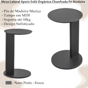 Mesa Apoio Sofa Chanfrada Pe Madeira Nero Preto 28020 Artesano