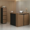 Mesa Balcao Atendimento 135X118 cm E Gaveteiro Alto 4 Gavetas 143X46 cm Nogal Preto Artany