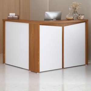 Mesa Balcao Atendimento Recepcao Tampo Tamburato 135X118 cm Freijo Branco Artany