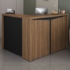 Mesa Balcao Atendimento Recepcao Tampo Tamburato 135X118 cm Nogal Preto Artany
