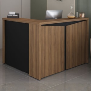 Mesa Balcao Atendimento Recepcao Tampo Tamburato 135X118 cm Nogal Preto Artany