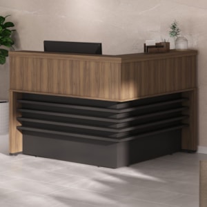 Mesa Balcao Atendimento Recepcao Tampo Tamburato 148X148 cm Nogal Preto Artany
