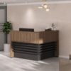 Mesa Balcao Atendimento Recepcao Tampo Tamburato 148X148 cm Nogal Preto Artany