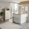 Mesa Balcao Recepcao 148X148 cm E Armário Com Nicho 173X90 cm Carvalho Branco Artany