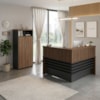 Mesa Balcao Recepcao 148X148 cm E Armário Com Nicho 173X90 cm Nogal Preto Artany