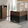 Mesa Balcao Recepcao 148X148 cm E Armário Com Nicho 173X90 cm Nogal Preto Artany