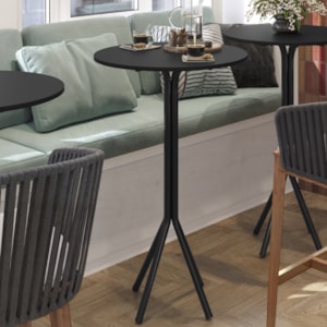 Mesa Bistro Alta Isabely Base Tubular 108x63cm Preto ARTEF