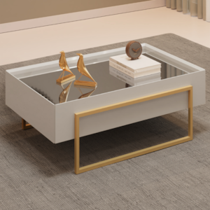 Mesa Centro Espelhada 92 cm Pes Metal Kika Bali Dourado DJ MOVEIS
