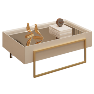 Mesa Centro Espelhada 92 cm Pes Metal Kika Off White Dourado DJ MOVEIS