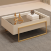 Mesa Centro Espelhada 92 cm Pes Metal Kika Off White Dourado DJ MOVEIS