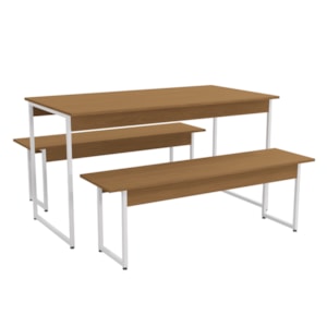 Mesa com 2 Bancos Estilo Industrial LI013 Canela Branco KPB Mesa com 2 Bancos Estilo Industrial LI013 Canela Branco KPB
