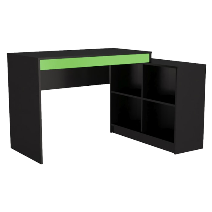 Mesa Computador de Canto Gamer Com Nichos 180 cm B24 Preto Verde NOVAM