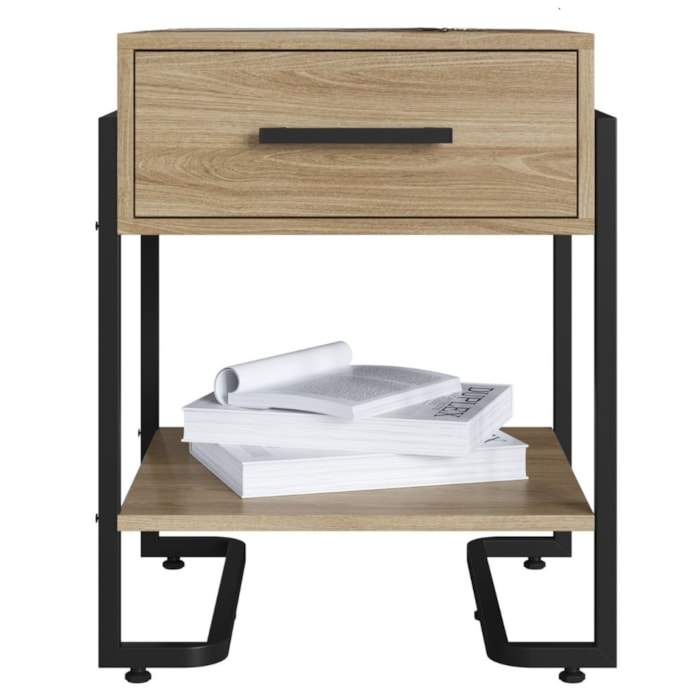 Mesa de Cabeceira 1 Gaveta P1059 49 cm Oak Preto PP Milani Store