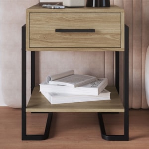 Mesa de Cabeceira 1 Gaveta P1059 49 cm Oak Preto PP Milani Store