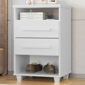 Mesa de Cabeceira 2 Gavetas 2 Nichos 45 cm Valente Plus Branco RUDK