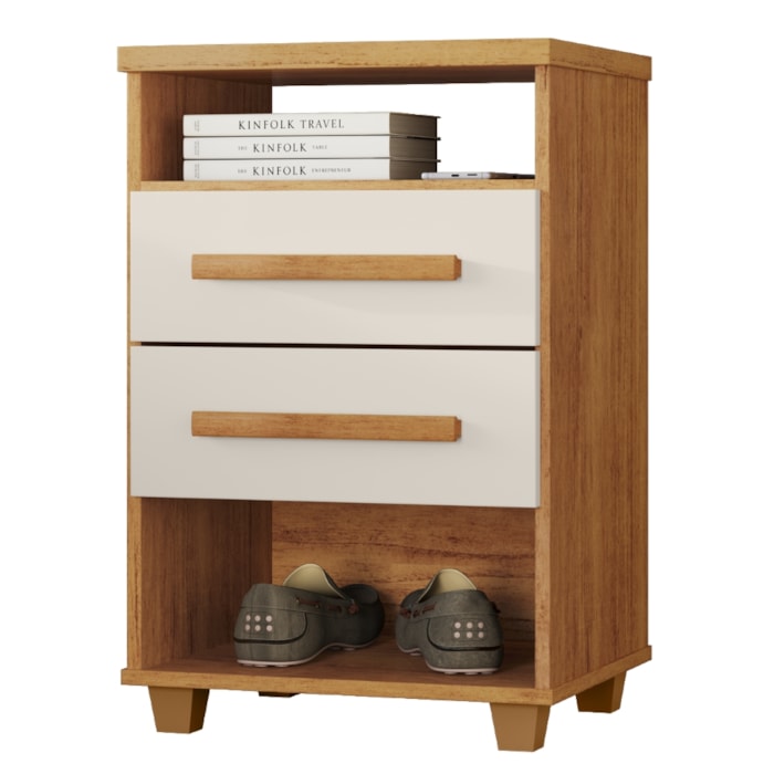 Mesa de Cabeceira 2 Gavetas 2 Nichos 45 cm Valente Plus Cedro Areia RUDK