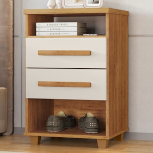 Mesa de Cabeceira 2 Gavetas 2 Nichos 45 cm Valente Plus Cedro Areia RUDK