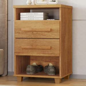 Mesa de Cabeceira 2 Gavetas 2 Nichos 45 cm Valente Plus Cedro RUDK