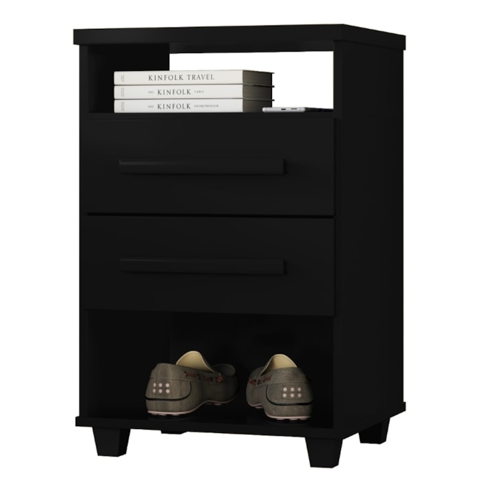 Mesa de Cabeceira 2 Gavetas 2 Nichos 45 cm Valente Plus Preto RUDK