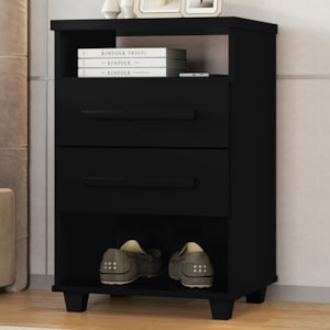 Mesa de Cabeceira 2 Gavetas 2 Nichos 45 cm Valente Plus Preto RUDK