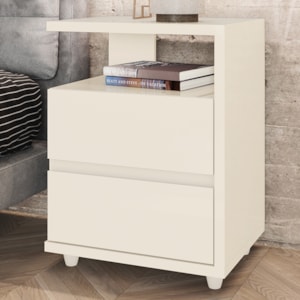Mesa De Cabeceira 2 Gavetas 48 cm Campeche Off White Henn