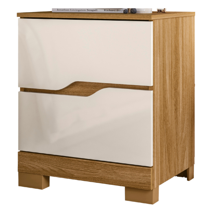 Mesa De Cabeceira 2 Gavetas 51 cm Ares Freijo Off White Moval