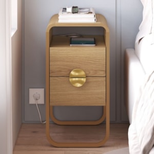 Mesa de Cabeceira Luna 2 Gavetas 30 cm Pes Metalicos Hanover Dourado Artesano