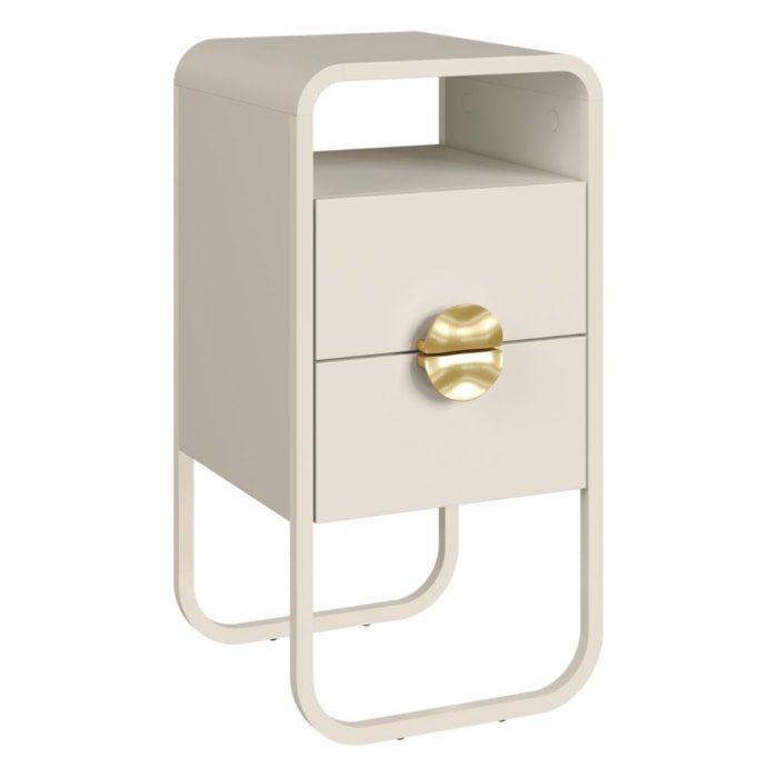 Mesa de Cabeceira Luna 2 Gavetas 30 cm Pes Metalicos Off White Artesano