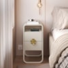 Mesa de Cabeceira Luna 2 Gavetas 30 cm Pes Metalicos Off White Artesano