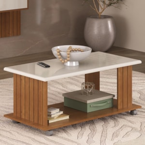 Mesa De Centro 100X50 cm Com Rodizios Cinamomo Off White ARLY