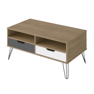 Mesa De Centro 2 Gavetas 45X100 cm Carvalho Grafite ARLY Mesa De Centro 2 Gavetas 45X100 cm Carvalho Grafite ARLY